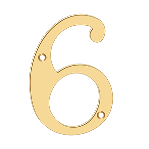Home Accessories Solid Brass Numbers 6 by Deltana - 6" - PVD Polished Brass - New York Hardware