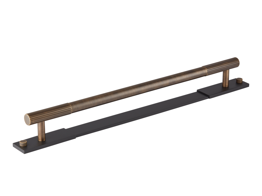 MIX Straight Knurled Appliance Pull Handle & Backplate - Mixed Finish by Armac Martin - 608mm - Satin Antique Satin Lacquered