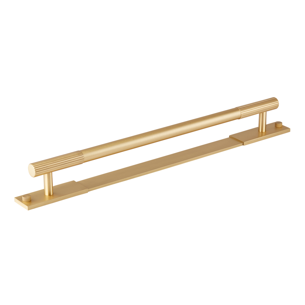 MIX Straight Knurled Appliance Pull Handle & Backplate by Armac Martin - 608mm - Satin Brass Satin lacquered