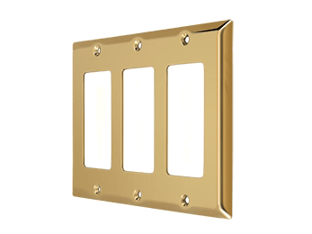 Triple Rocker Switch Plate - PVD - Polished Brass - New York Hardware Online