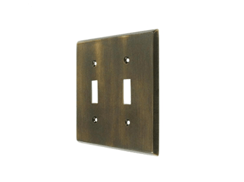 Double Toggle Standard Switch Plate - Antique Brass - New York Hardware Online