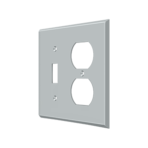 Single Toggle Switch & Double Outlet Plate by Deltana -  - Brushed Chrome - New York Hardware