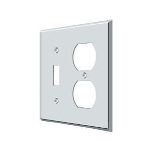 Single Toggle Switch & Double Outlet Plate by Deltana -  - Polished Chrome - New York Hardware