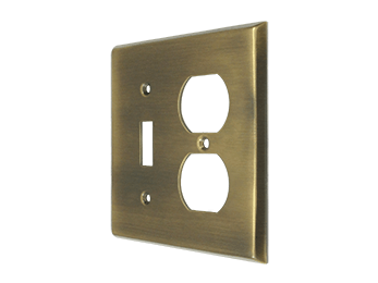 SingleToggle Switch and Duplex Outlet Switch Plate - Antique Brass - New York Hardware Online