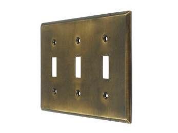 Triple Toggle Standard Switch Plate - Antique Brass - New York Hardware Online