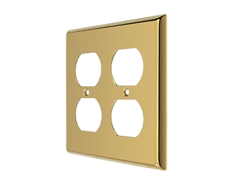 Double Duplex Outlet Switch Plate - PVD - Polished Brass - New York Hardware Online