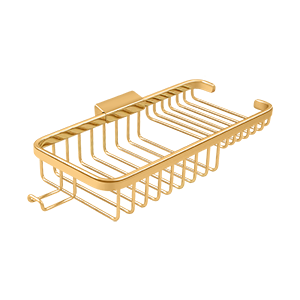 Wire Basket with Shallow Rectangular Shelf and Hook by Deltana - 10-3/8" - PVD Polished Brass - New York Hardware