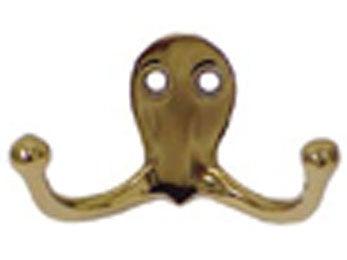 Solid Brass Double Hook - PVD - Polished Brass - New York Hardware Online