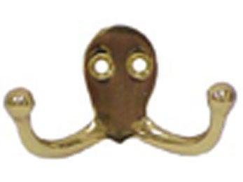 Solid Brass Double Hook - Polished Brass - New York Hardware Online