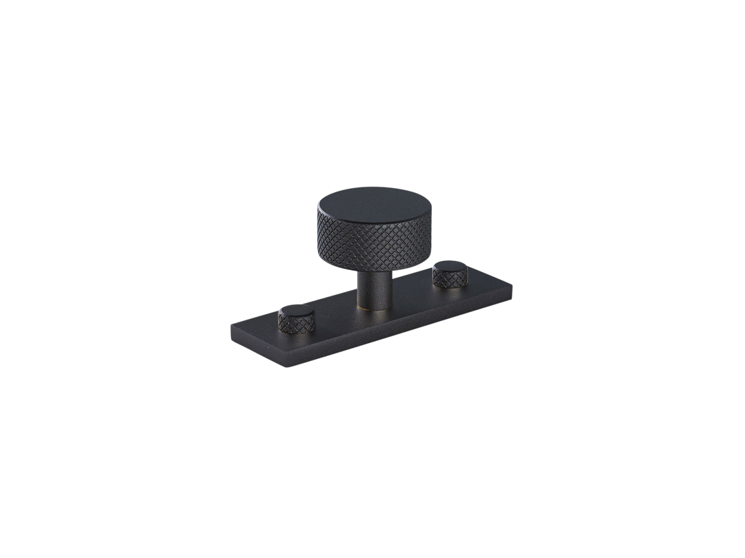 MIX Diamond Knurled Cabinet Knob & Backplate by Armac Martin - 54mm - Matt Black Lacquered