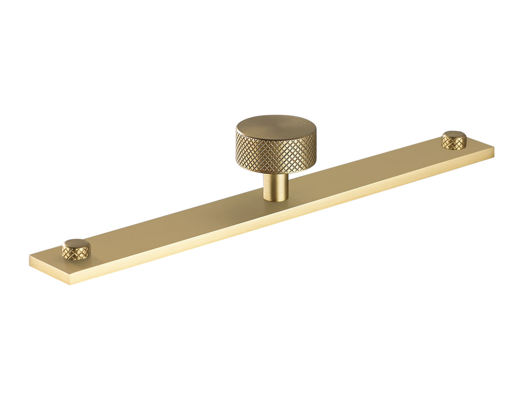 MIX Diamond Knurled Cabinet Knob & Backplate by Armac Martin - 192mm - Satin Brass Satin lacquered