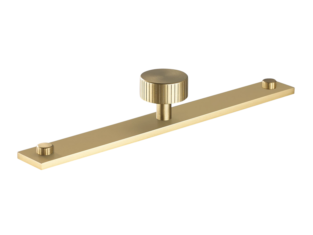 MIX Straight Knurled Cabinet Knob & Backplate by Armac Martin - 192mm - Satin Brass Satin lacquered
