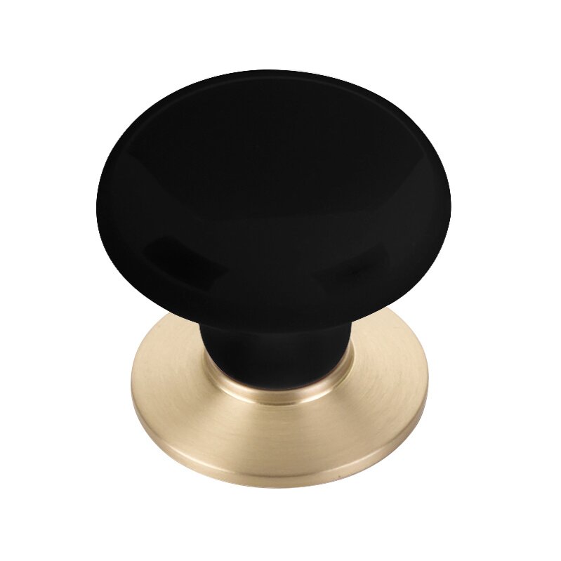 Ebony Porcelain Knob by Emtek Hardware - 1-3/4" - Satin Brass - New York Hardware
