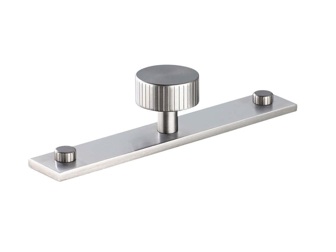 MIX Straight Knurled Cabinet Knob & Backplate by Armac Martin - 128mm - Satin Nickel Plate