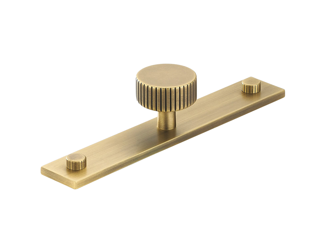 MIX Straight Knurled Cabinet Knob & Backplate by Armac Martin - 128mm - Satin Antique Satin Lacquered